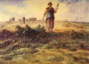 Jean-Franc Millet A Shepherdess and her Flock Watercolour heightened with white Spain oil painting reproduction